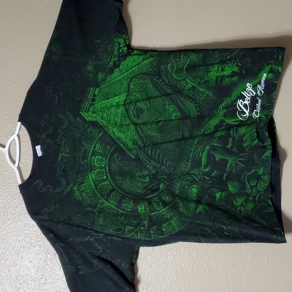 Belize Mayan World Black 3XL Tee Green Print Lizards Reptiles Temples Ruins